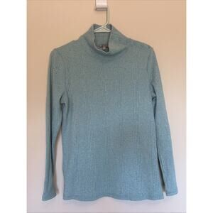 T by Talbots Blue Ribbed Speckled Snap Turtleneck Sweater Shirt Medium Petites